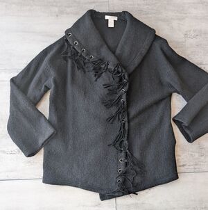 Kenar Austin Women's Black Wool Tassel Button Front Jacket Cardigan Large